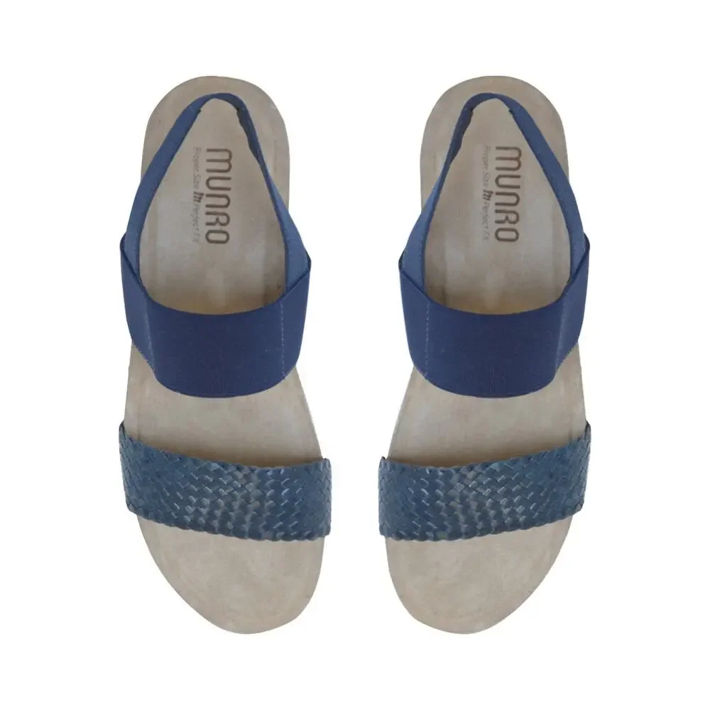 Munro Pisces Sandal Womens 10.5 M Navy Leather Woven Slingback Comfort Wedge